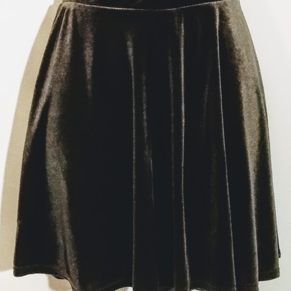 Olive Green Velvet Mini Skirt